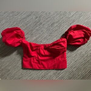 Abercrombie & Fitch Red Puff Sleeve Crop Top